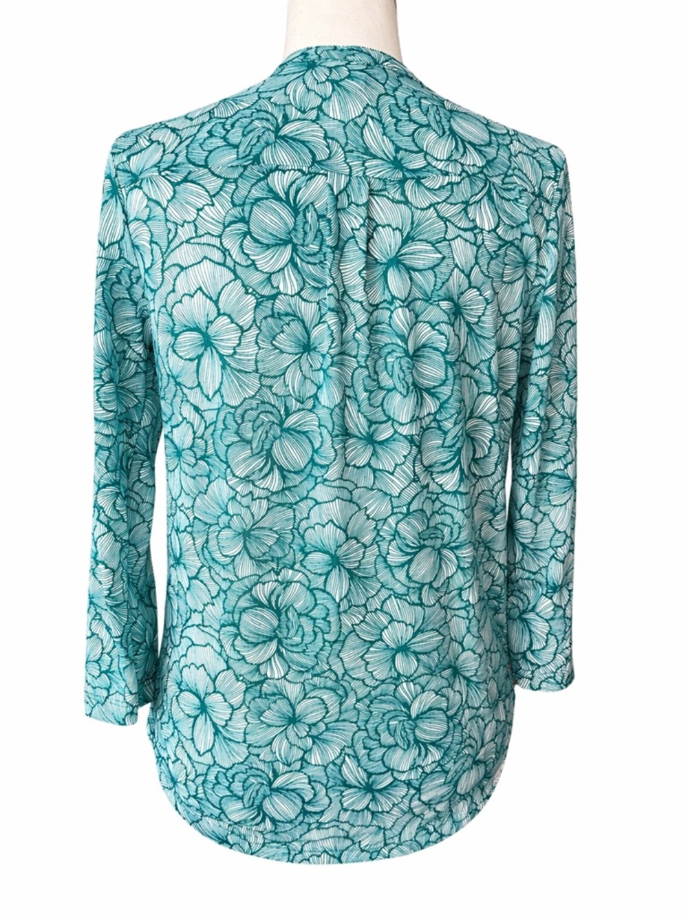H&M Teal Floral Split V-Neck Blouse - Picture 2 of 4